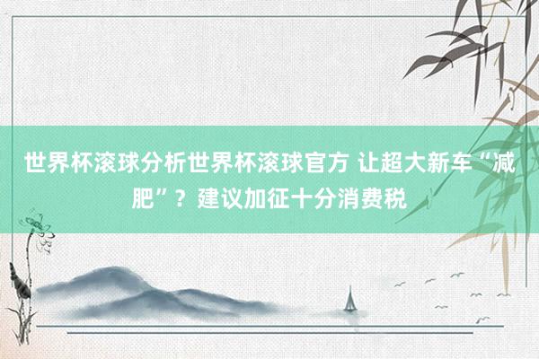 世界杯滚球分析世界杯滚球官方 让超大新车“减肥”？建议加征十分消费税
