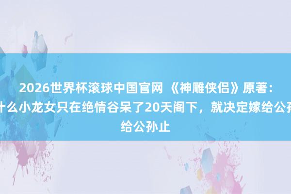 2026世界杯滚球中国官网 《神雕侠侣》原著：为什么小龙女只在绝情谷呆了20天阁下，就决定嫁给公孙止