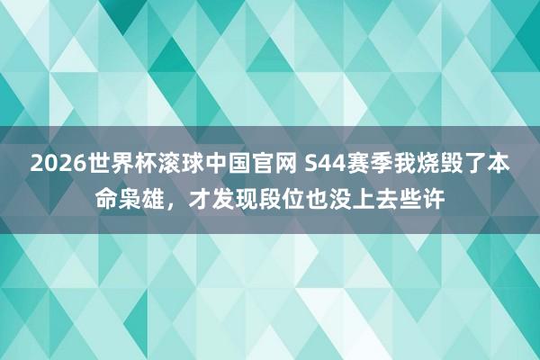 2026世界杯滚球中国官网 S44赛季我烧毁了本命枭雄，才发现段位也没上去些许